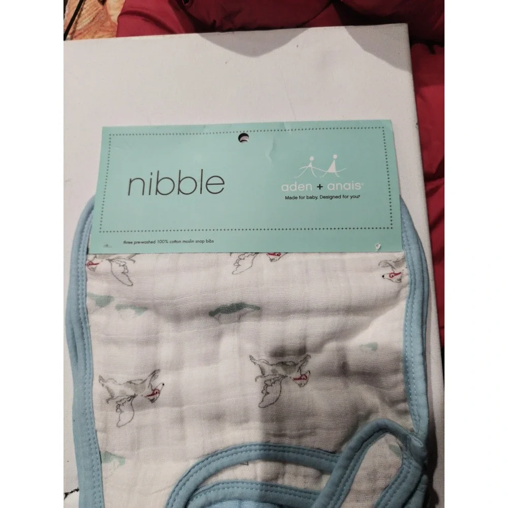 Vintage Aden and Anais Snap Bibs 3 Pack Blue White Animal Cotton Muslin New